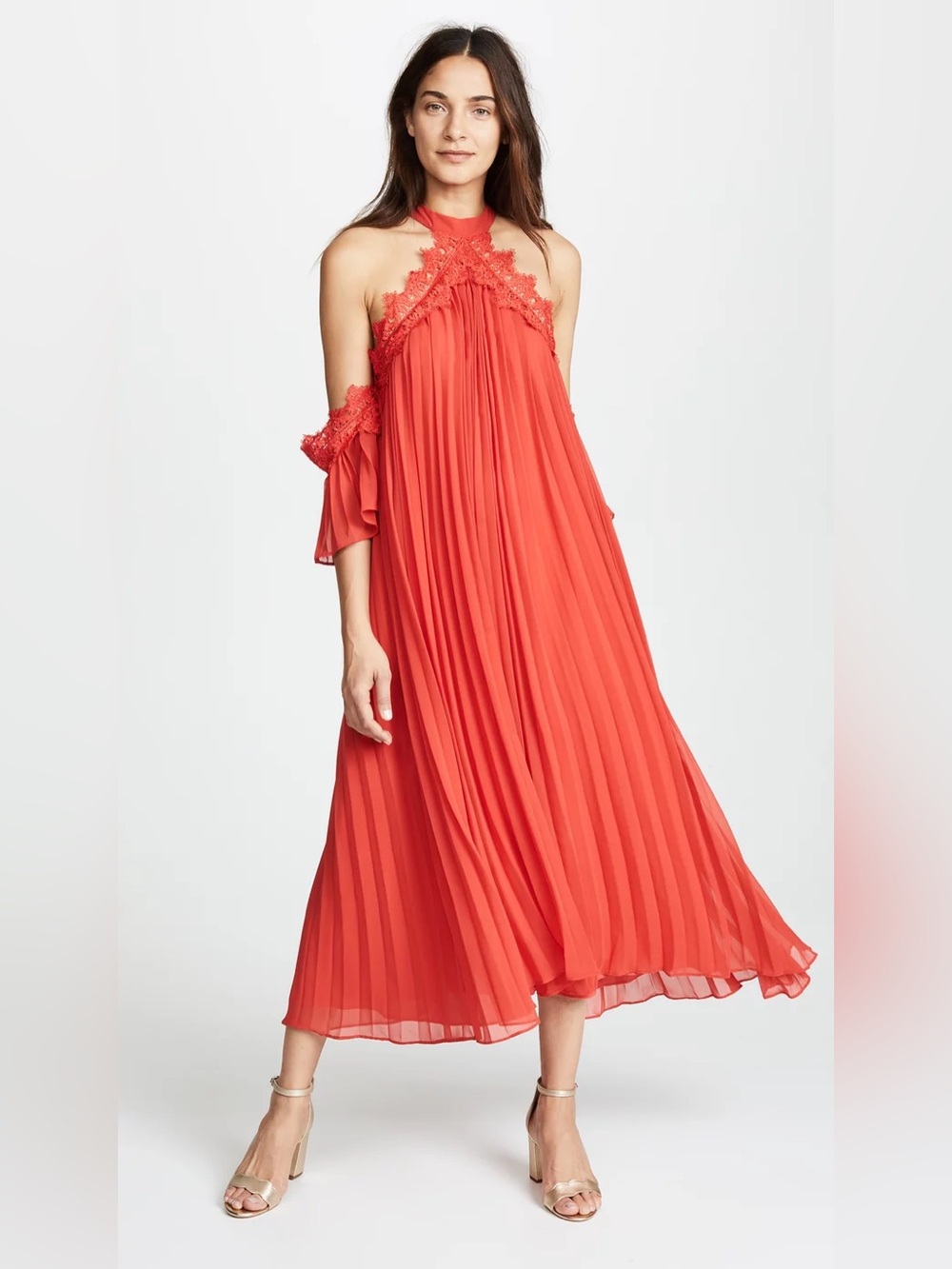 Red pleated mini dress